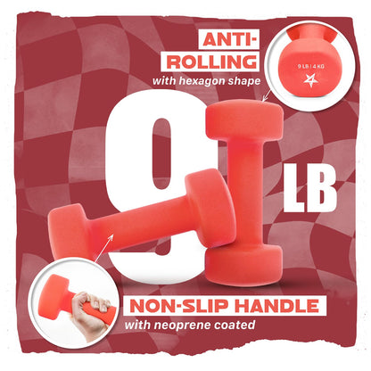 Yes4All Haltères en néoprène, poids et haltères, ensemble de poids, haltères pour femmes, paire d'haltères, poids libres (rouge foncé - 4 kg)