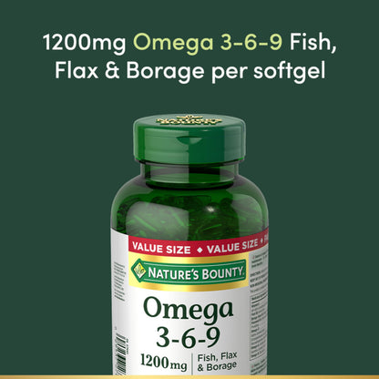 NATURE'S BOUNTY Omega 3-6-9, 1200 mg Fish, Flax & Borage, 200 Softgels