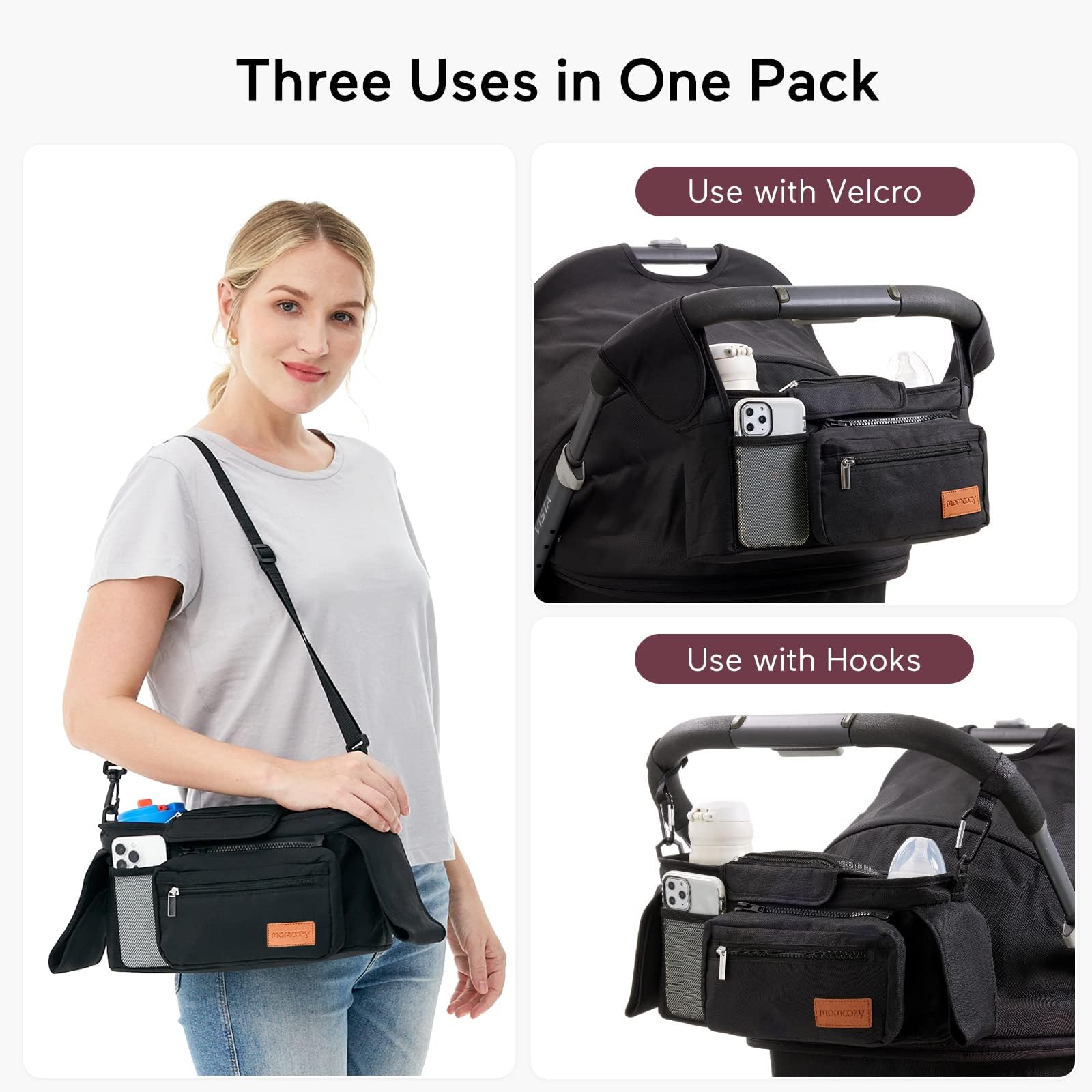 Universal Stroller Organizer with Insulated Cup Holder by Momcozy - Detachable Phone Bag & Shoulder Strap, Fits for Stroller like Uppababy, Baby Jogger, Britax, BOB, Umbrella and Pet Stroller