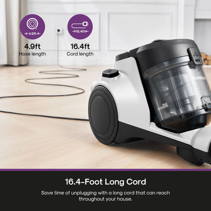 Eureka Bagless Canister Vacuum for Carpets and Hard Floors, Powerful Lightweight Vacuum Cleaner with Large Dust Cup Extension Tube 2-in-1 Crevice Tool Floor Nozzle, White, NEN121WH w/ 1100W High Power 🍁 All In One Marketplace Canada