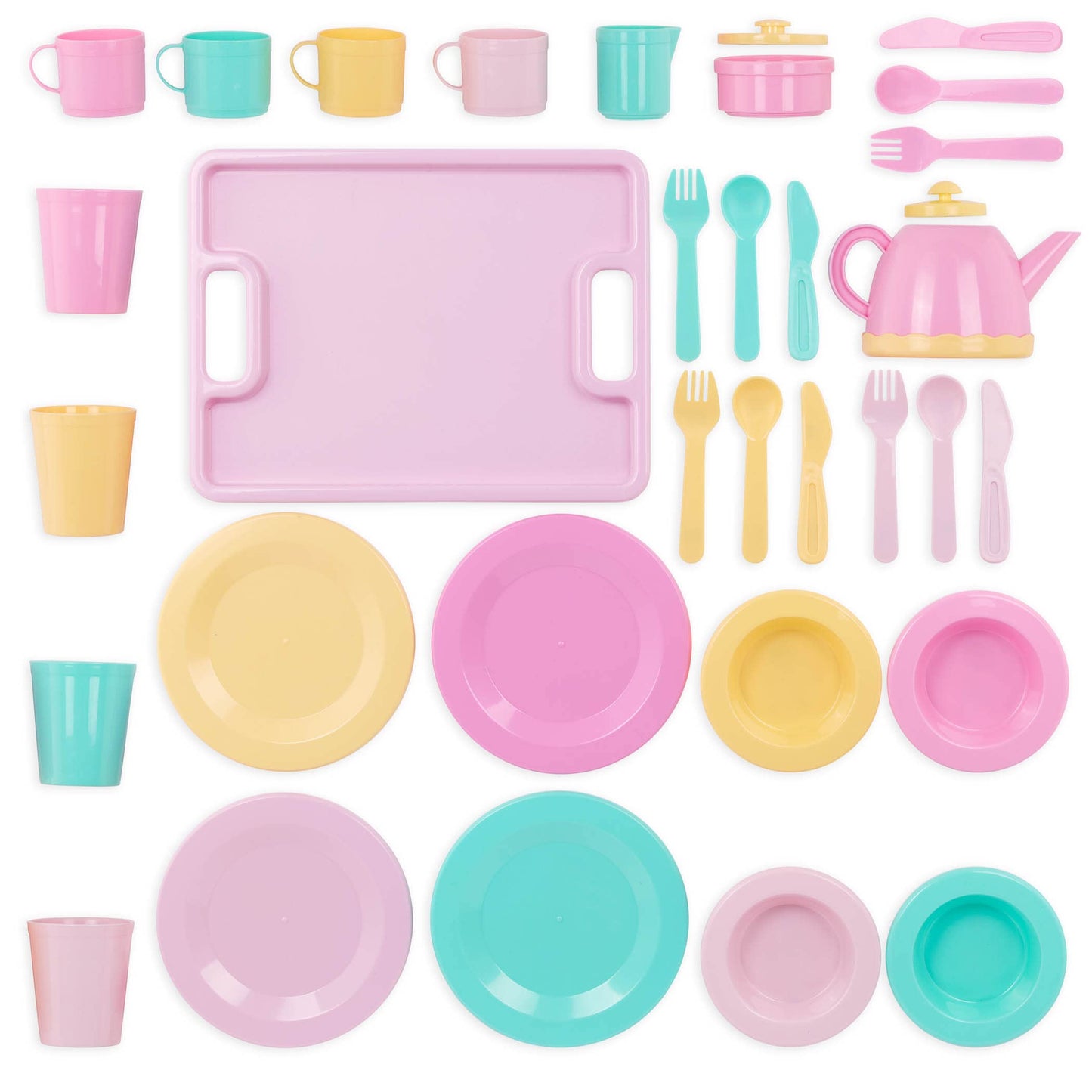 Battat Play Circle Dish Set, Dishes Wishes Dinnerware, 34 Pieces, Playset Battat