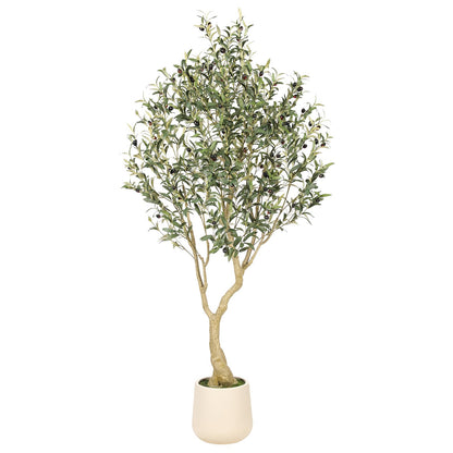 Realead 6ft Artificial Olive Tree with Tall Exquisite Planter - Realistic Faux Olive Tree with Thick Trunk and Lifelike Fruits - Large Fake Olive Tree for Home Office Decor - Available at All In One Marketplace Canada