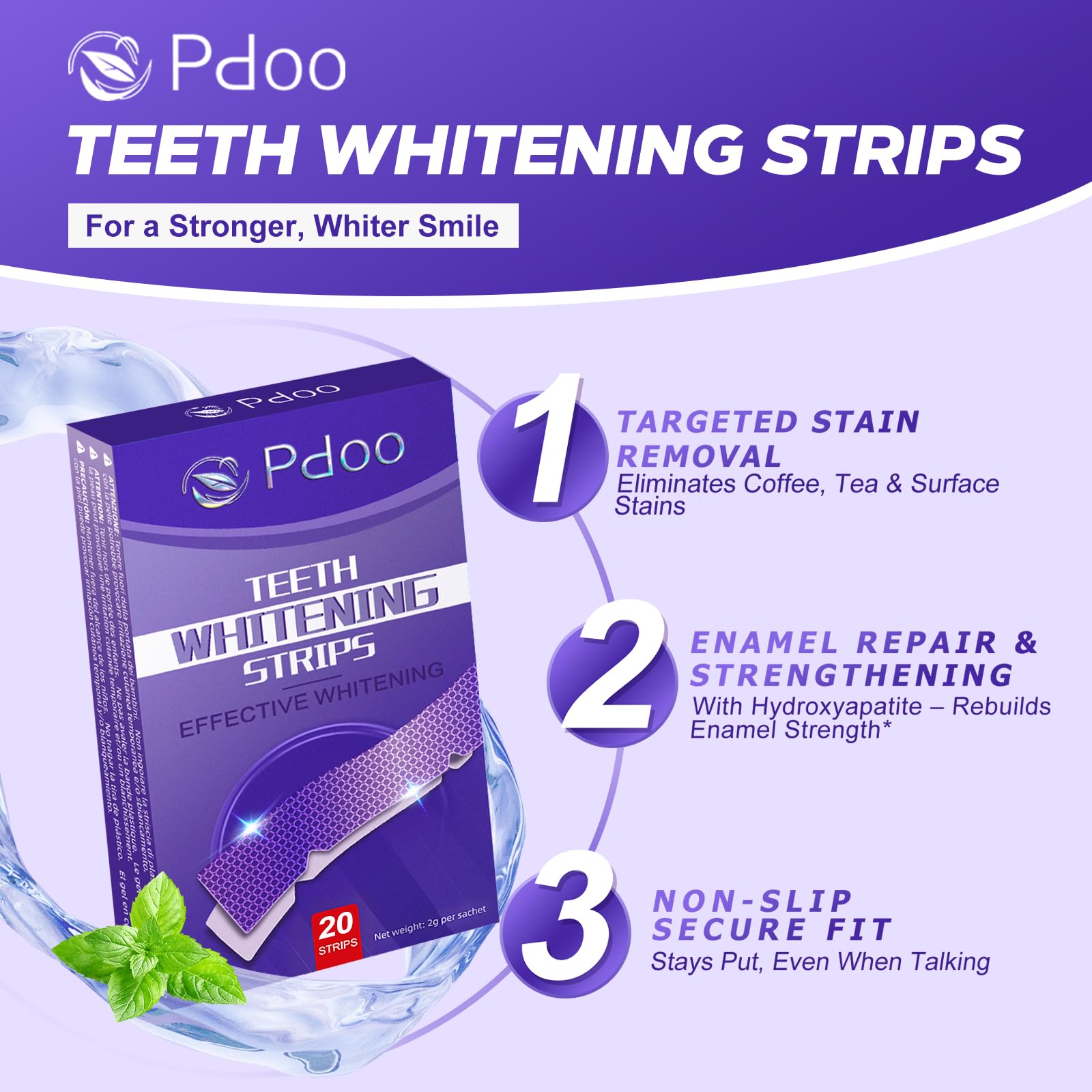 Purple Teeth Whitening Strip 20 Non-Slip Strips - Whitening for Teeth Sensitive, Professional Teeth Whitening Strips, Fast Remove Smoking, Coffee, Wine Stains, Teeth Whitening Kit Pack - Available at All In One Marketplace Canada