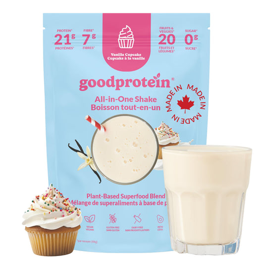 Good Protein Vegan Plant-based Protein Powder 100% Natural, Non-GMO, Dairy-free, Gluten-free, Soy-free, No Added Sugar and Nothing Artificial. Vanilla Cupcake All-in-One Shake 880 grams