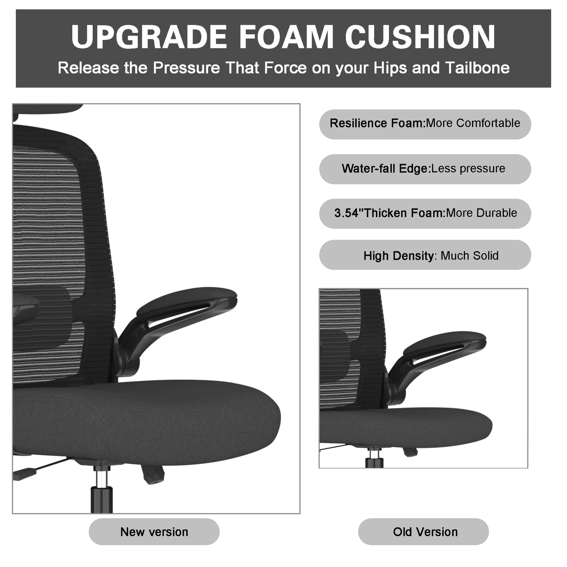 Mimoglad Office Chair, Comfy Desk Chair - High Back Ergonomic Computer Chair with Adjustable Lumbar Support & Headrest, Flip-up Armrests for Guitar Playing (Black(Black Frame))