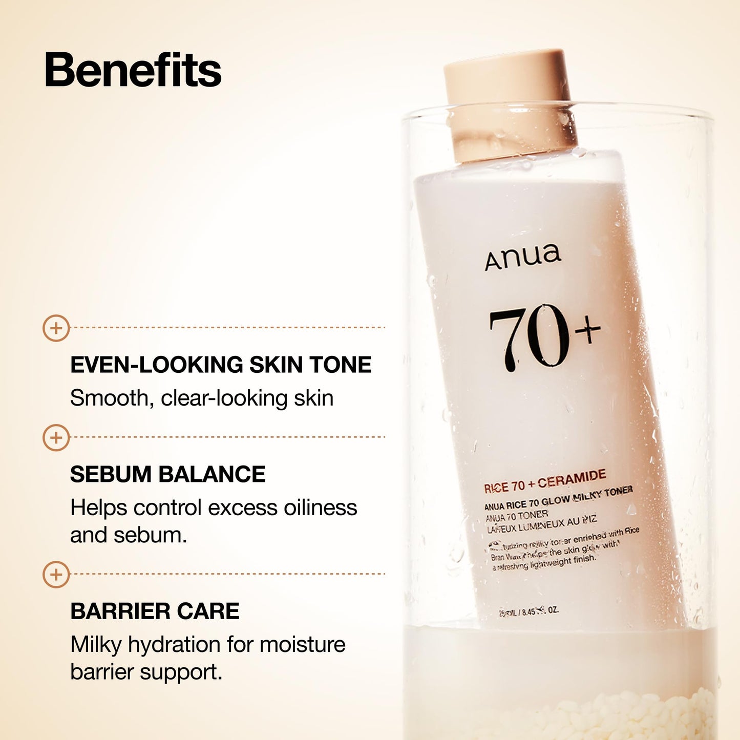 ANUA Rice 70 Glow Milky Toner 8.45 fl oz (250ml) - Hydrating and Brightening Face Toner with Rice Water, Niacinamide, Ceramides, Panthenol, Fragrance-Free, Non-Comedogenic, Suitable for All Skin Types, Korean Skincare ANUA
