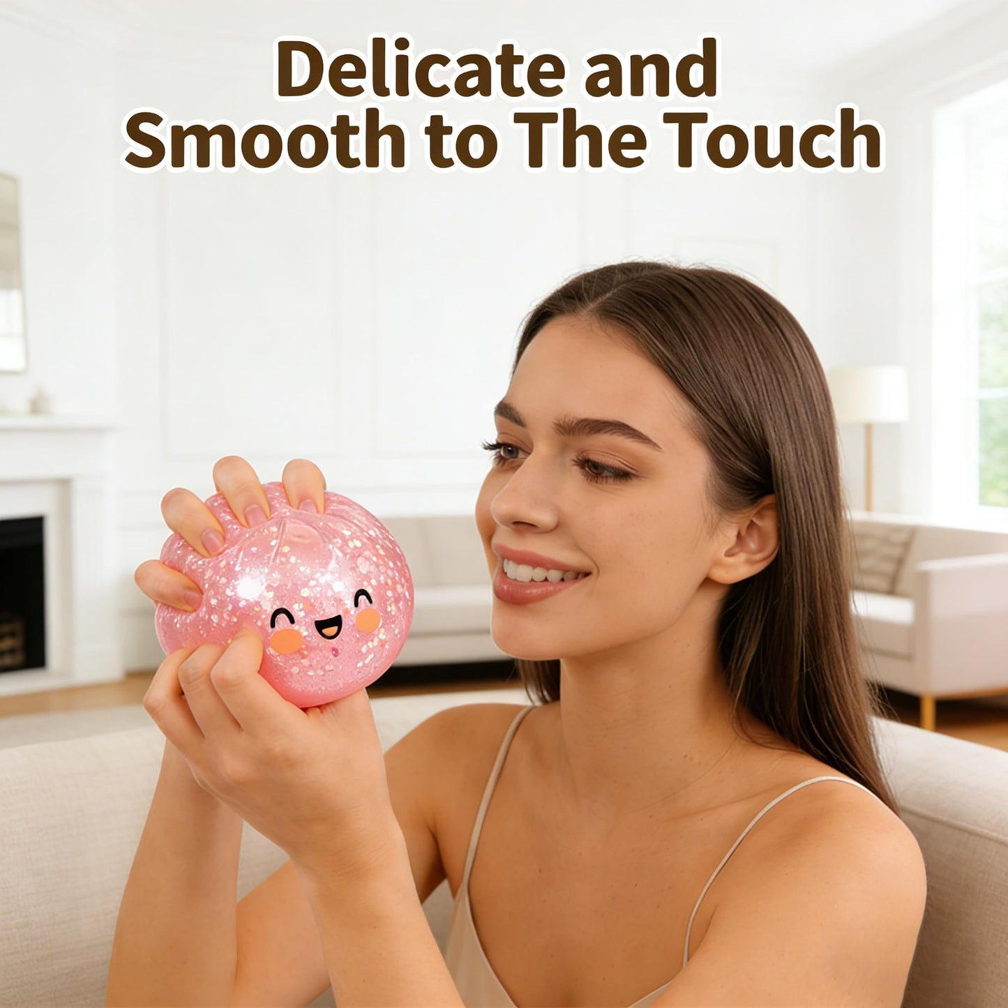Giant Glitter Dumpling Squishy, Colorful Mystery Stress Dumplings, Cute Soft Calming Unbreakable Figurine Simulation Ball (Pink)