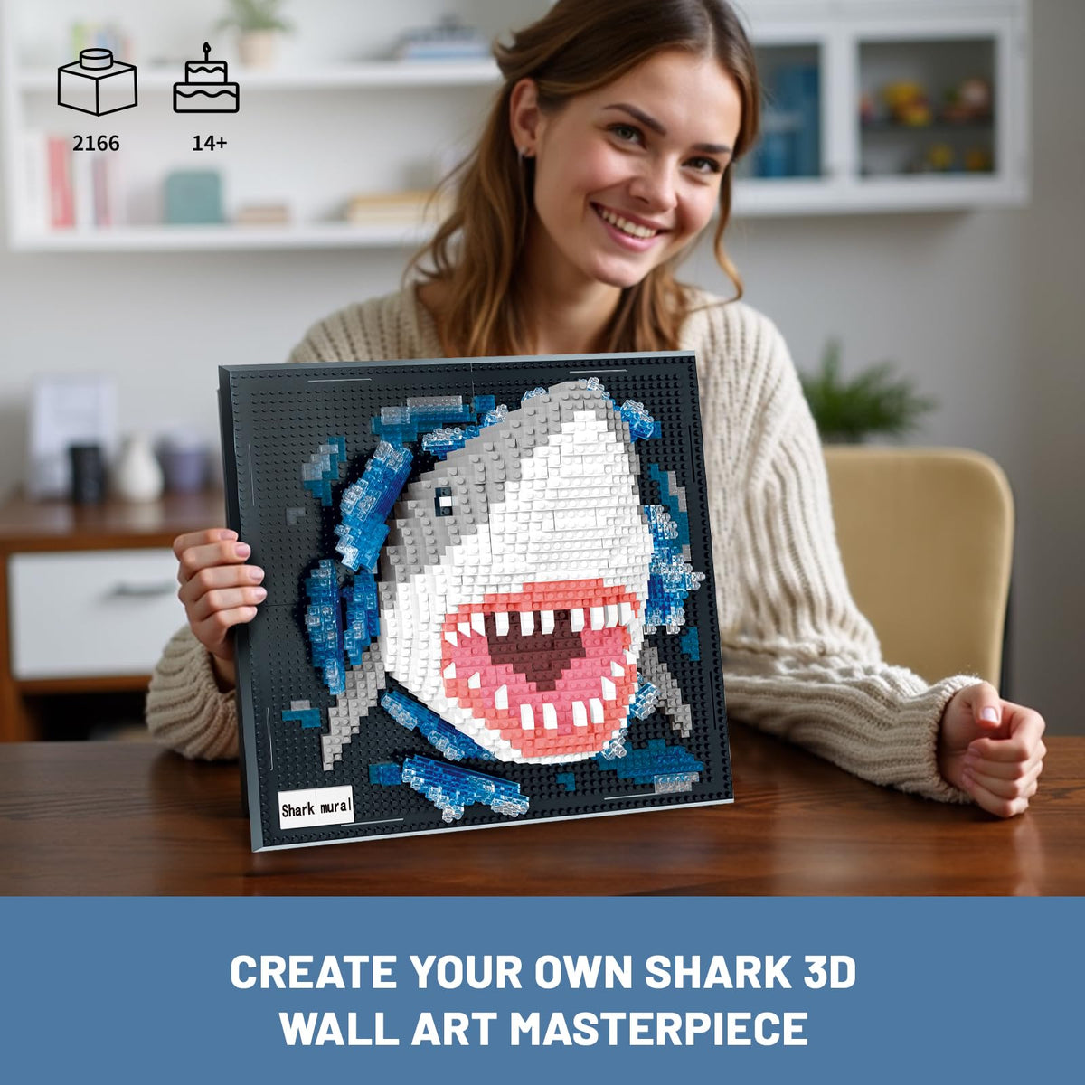 Shark Animal 3D Wall Art Micro Mini Building Blocks Set for Adults, Unique Home Wall Decor or Table Display, No Compatible with Lego, Ideal Birthday Christmas Toy Gift for Teens 14+ (2166 PCS) 🍁 All In One Marketplace Canada