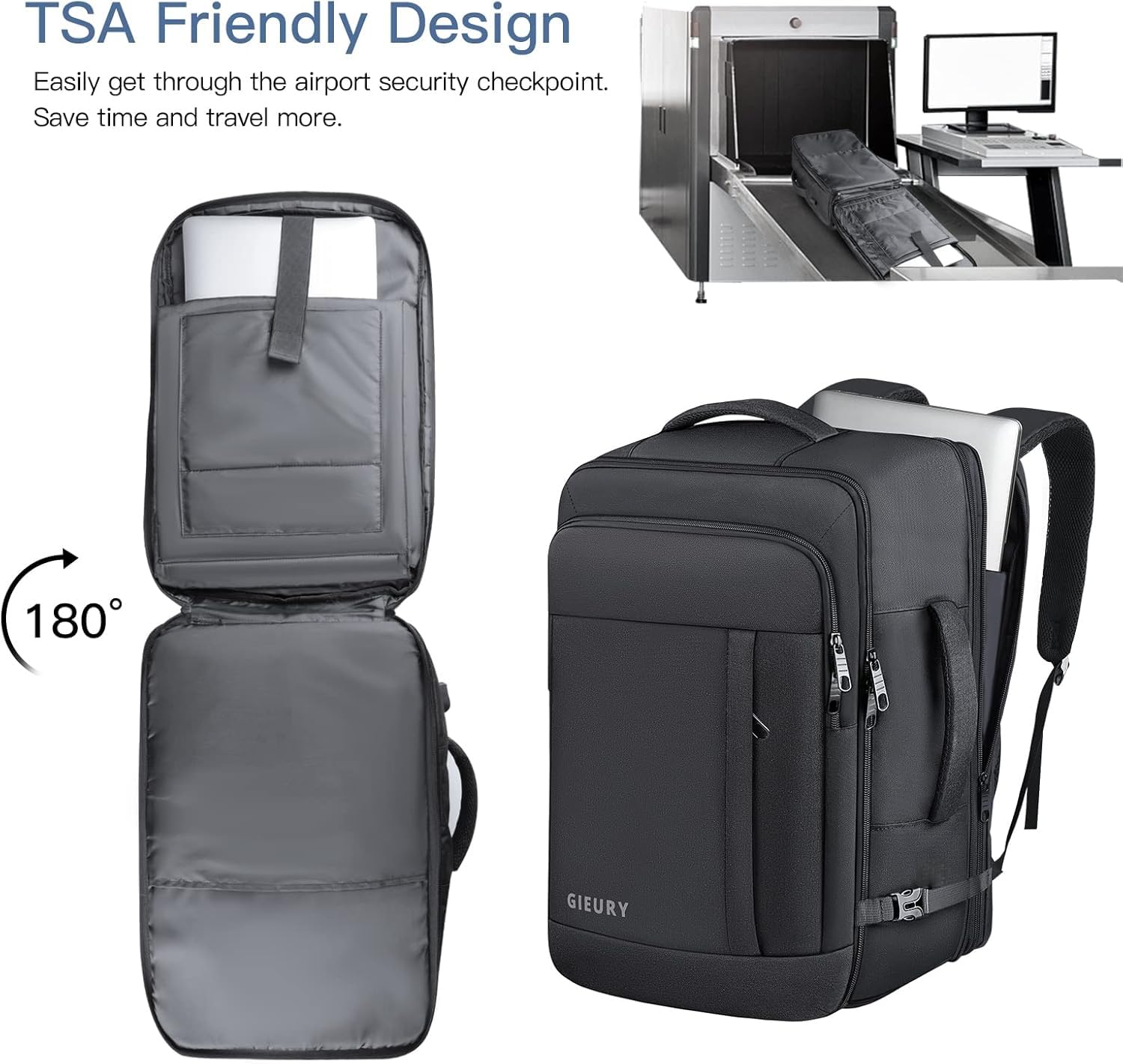Carry On Backpack, 50L Travel Backpack, Luggage Backpack TSA Flight Approved Laptop Backpack for Men & Women, Large Expandable Backpack 40L Daypack Lightweight Business Weekender Bag, Black - Available at All In One Marketplace Canada