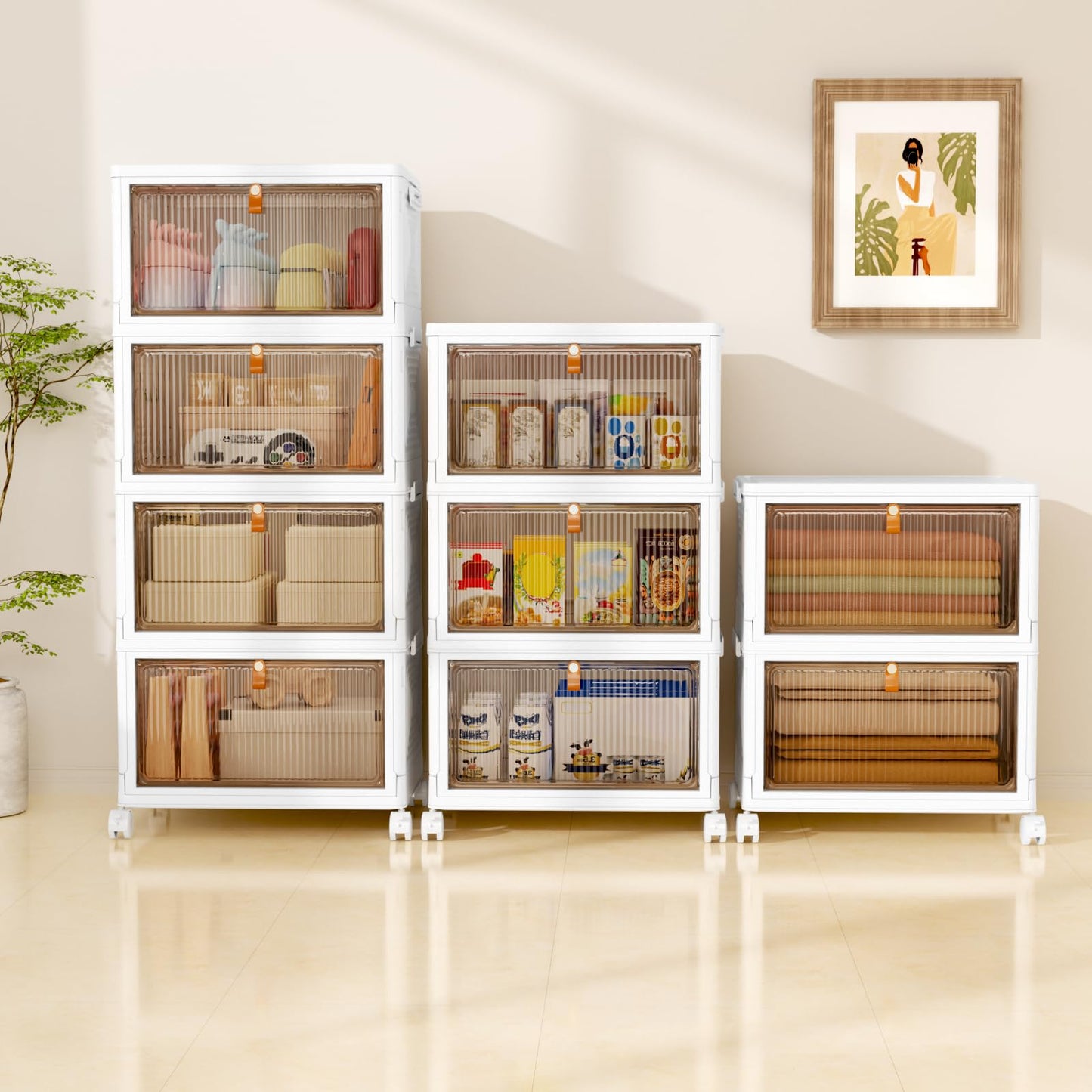 NestOrganix 4 Tier 23QT Plastic Storage Bins with Lid, Storage Containers with Wheels, Folding Storage Box, Stackable Storage Bins, Organizers and Storage for Home,Office 14.56" x 10.62" x 31.49" - Available at All In One Marketplace Canada