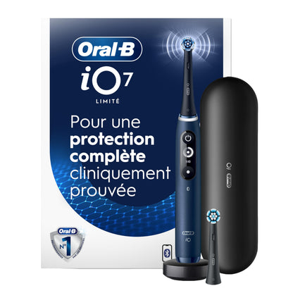 Oral-B iO Electric Toothbrush, Deep Clean + Protect, Rechargeable, Sapphire Blue with Visible Pressure Sensor, 5 Cleaning Settings, 2 Min Timer, a iO Series 7 Toothbrush, 2 Replacement Brush Heads, and Charging Travel Case - Available at All In One Marketplace Canada