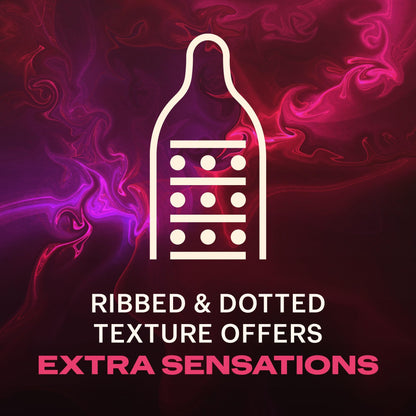 DUREX Intense Orgasmic Condoms, Ribbed and Dotted Texture with Desirex Gel for Simulating Sensation, Large 56mm Nominal Width, 20 Count