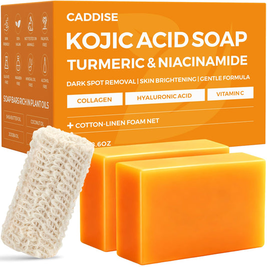 CADDISE Kojic Acid & Turmeric Soap Bars – Dark Spot Remover & Skin Care, Handmade Face & Body Wash Bars with Niacinamide, Shea Butter, Tea Oil, Vitamin C (2 Pack, 8.5 Oz) - Available at All In One Marketplace Canada