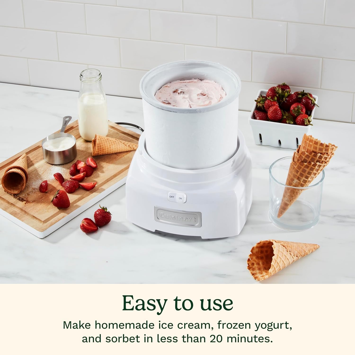 Cuisinart Ice Cream Maker Machine, 1.5 Quart Sorbet, Frozen Yogurt Maker, Double Insulated, White (ICE-21C) - Available at All In One Marketplace Canada
