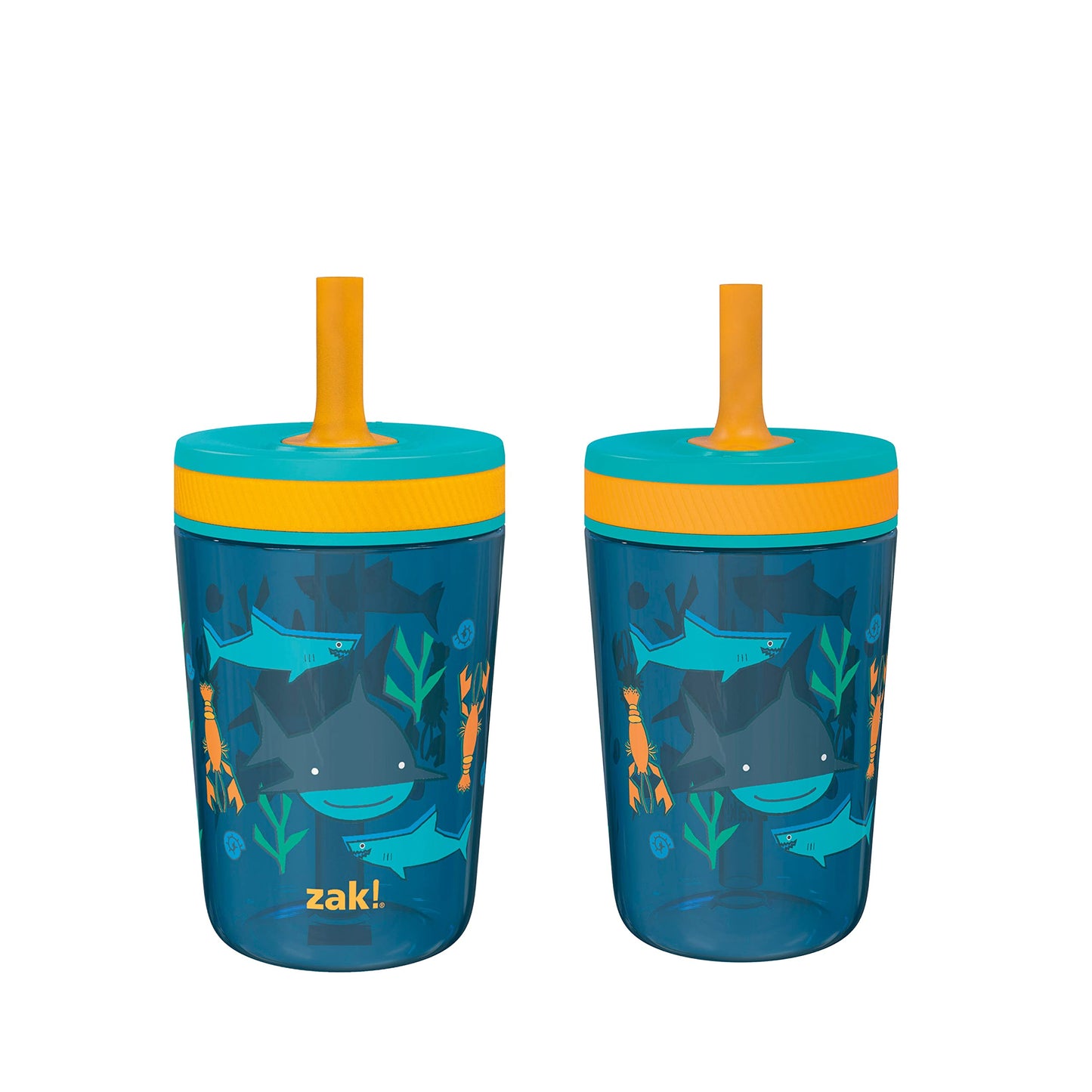Zak Designs Underwater Kelso 15oz Leak-Proof Toddler Straw Cups, 2-Pack