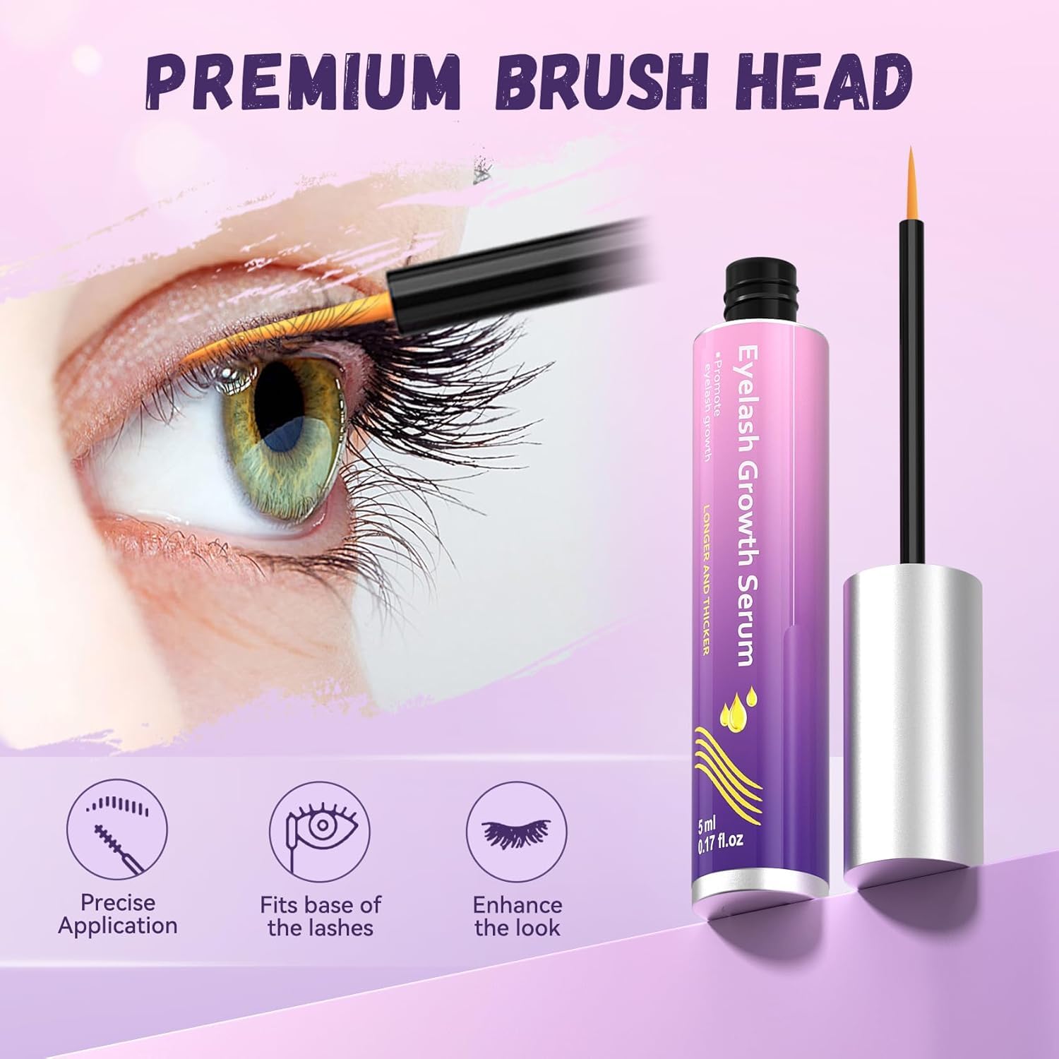 Lash Serum for Growth, Premium Eyelash Enhancer Care for Longer Thicker & Fuller, Gentle Formula Safe for Sensitive Eyes Non-Irritating Daily Use at Home & Travel - 5ml - Available at All In One Marketplace Canada