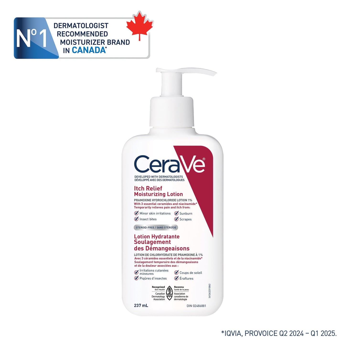 CeraVe Itchy Skin Relief Moisturizing Lotion. For Dry & Eczema-prone skin. Anti-itch cream for minor skin irritations, sunburn relief, insect bug bites & scrapes, 1% Pramoxine. Fragrance Free, 237ML - Available at All In One Marketplace Canada