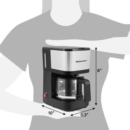 Elite Gourmet Automatic Brew & Drip Coffee Maker, with PaCae N Serve, ReCaable Filter, On/Off Switch, Water Level Indicator, 5-Cup, Stainless Steel, EHC9420
