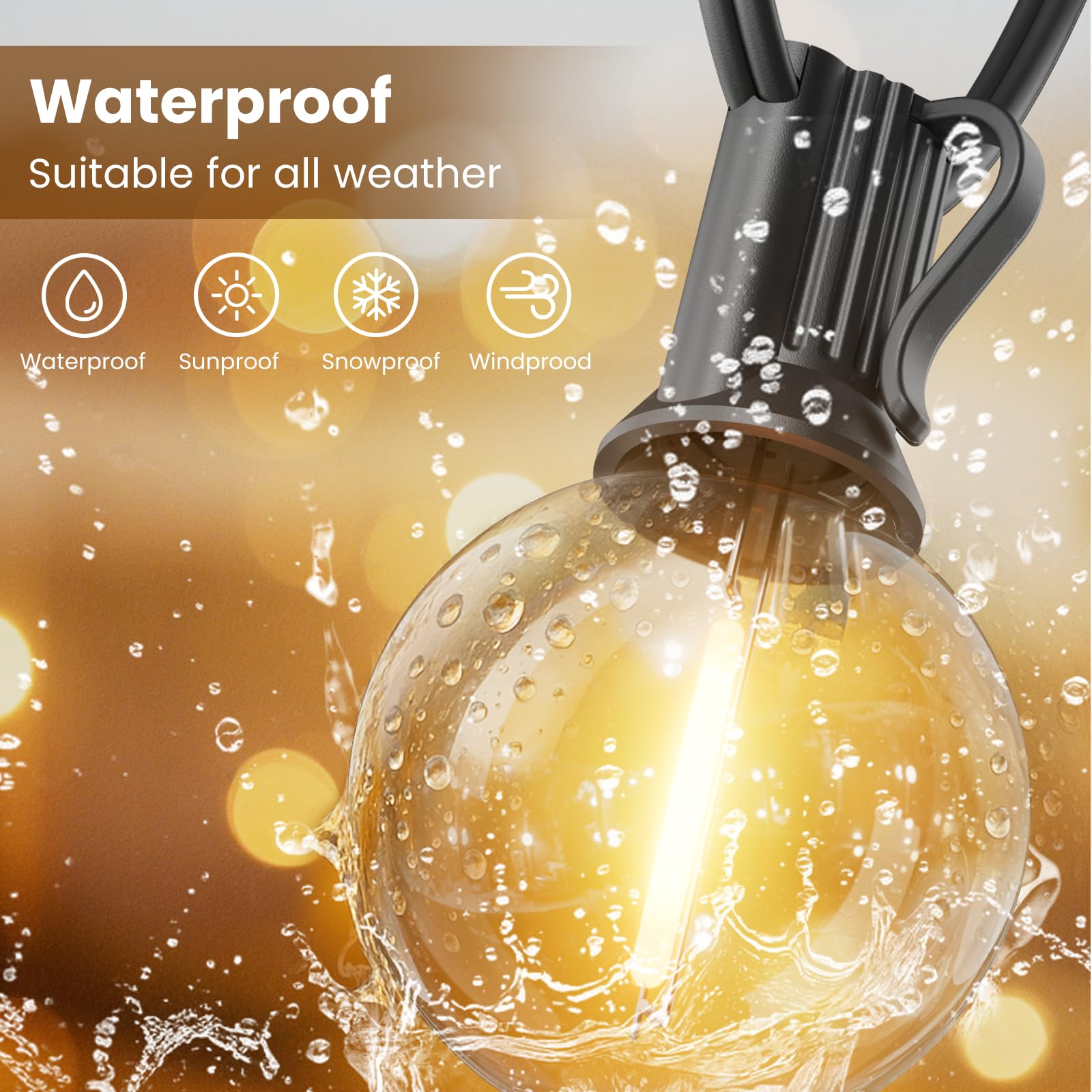 RTTY Outdoor String Lights Patio Light for Outside Waterproof G40 Shatterproof LED Bulbs, Dimmable Hanging Connectable Globe Lighting for Bistro, Backyard, Cafe, Porch, 2700K, 50 FT 26pcs
