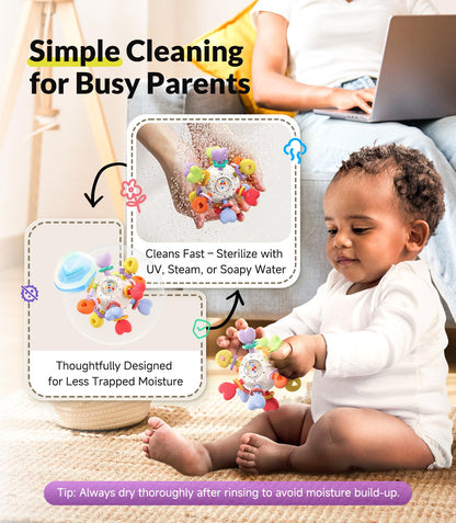 Infinno Baby Teething Toy with Rattle Spinner, BPA-Free Silicone for Baby