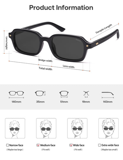 SOJOS Trendy Rectangle Polarized Sunglasses Womens Mens, Small Retro Fashion Thin Slim Square Sunnies SJ2610, Black/Grey