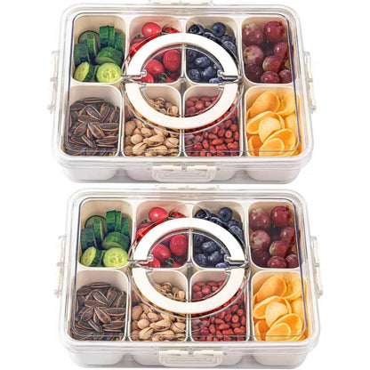 Snackle Box Container with Lid & Handle, Airtight Divided Snack Organizer, Portable Charcuterie Board for Travel, Road Trips, Picnic, Fruits, Veggies, Candy & Nuts, 2 Pack
