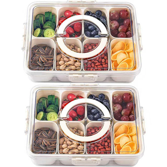 Snackle Box Container with Lid & Handle, Airtight Divided Snack Organizer, Portable Charcuterie Board for Travel, Road Trips, Picnic, Fruits, Veggies, Candy & Nuts, 2 Pack