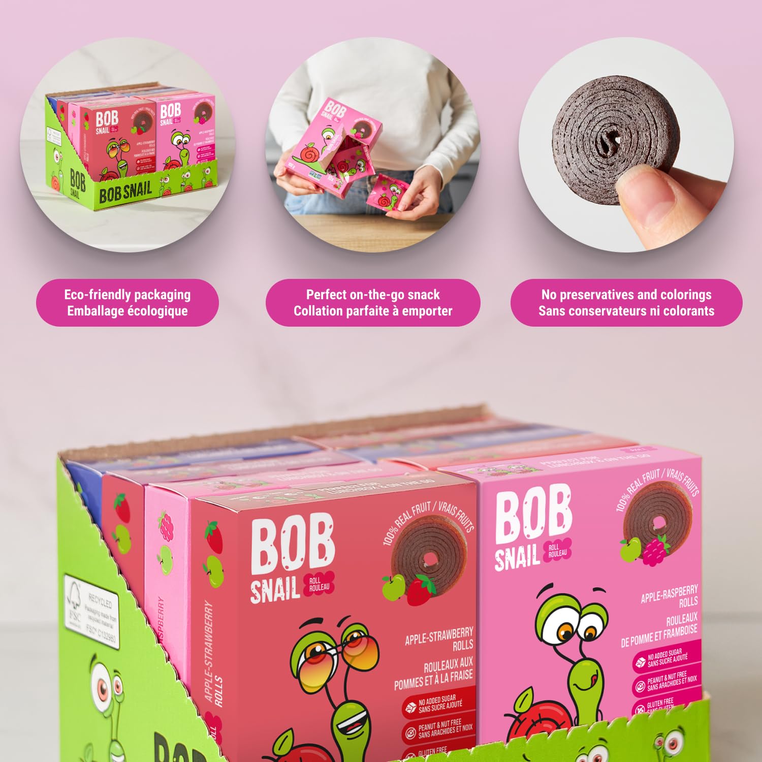 Bob Snail Fruit Roll Ups – Real Fruit Snacks, No Added Sugar, Vegan & Nut Free, 80 Pack Bulk Box (800g)