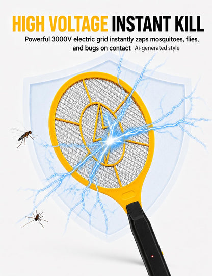 2 Pack Electric Fly Swatter, Bug Zapper Racket for Indoor Pest Control, Handheld Insect Killer Bat Battery Powered Electric Mosquito Swatter for Outdoor and Home