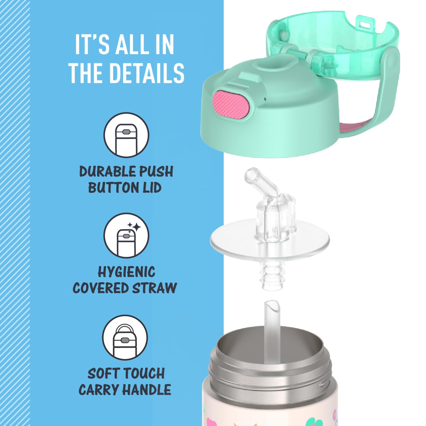 THERMOS FUNTAINER Water Bottle with Straw, 14oz, Princess