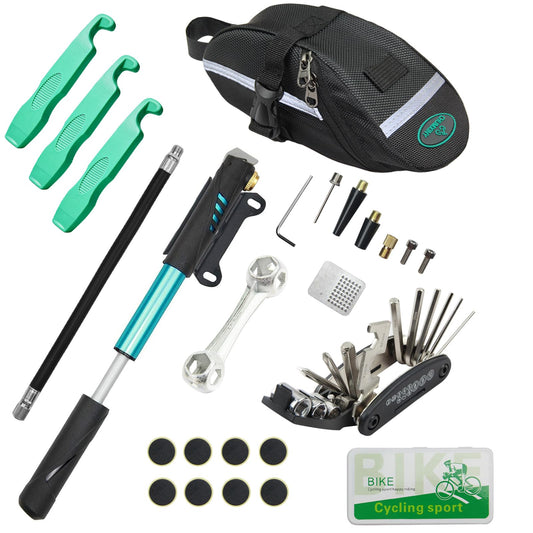 CHUMXINY Bike Repair Kit, 16-in-1 Tool, 120Psi Mini Bicycle Pump, Bicycle Tire Patch Kit, Blue Aluminum Alloy, for Mountain & Road Bikes - Available at All In One Marketplace Canada