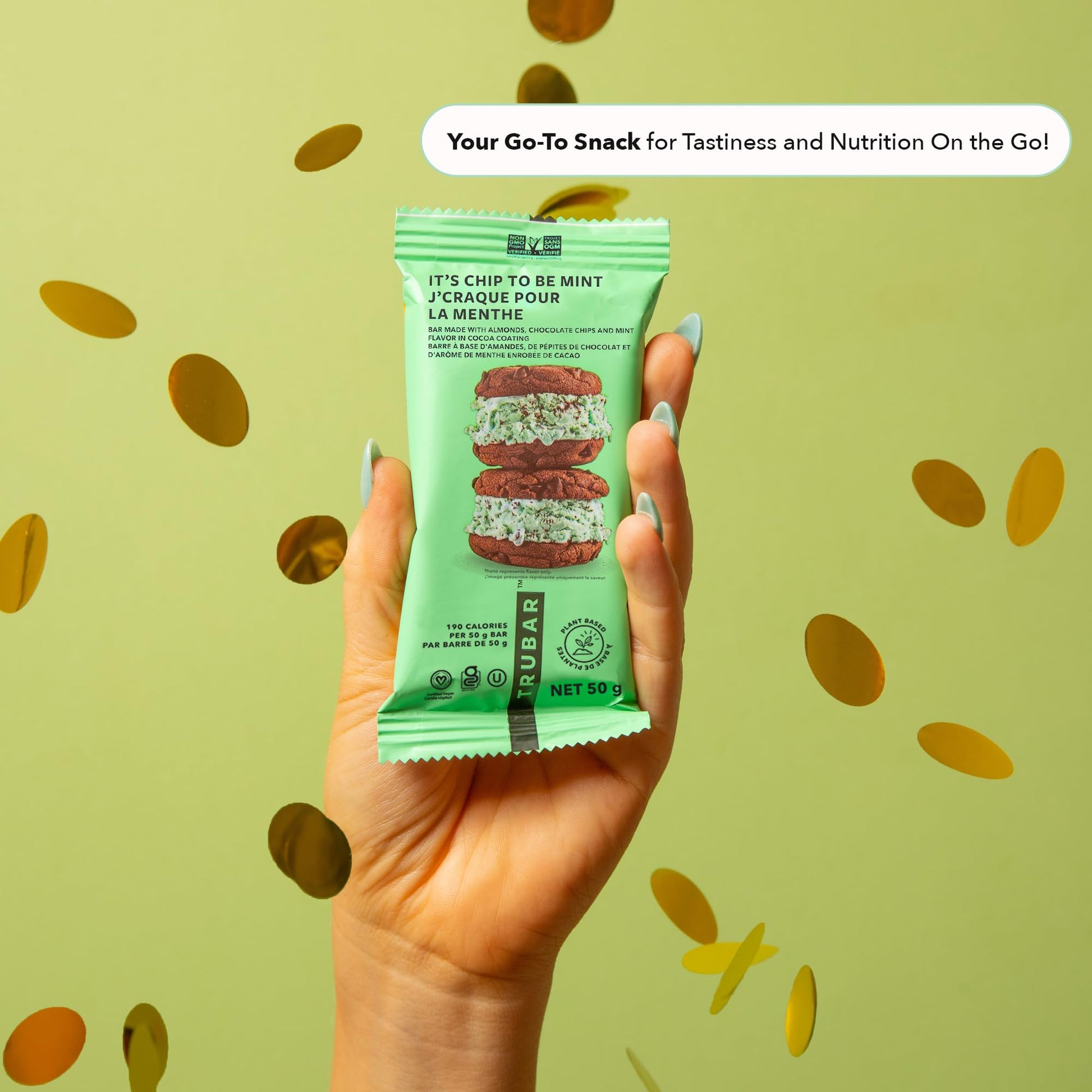 TRUBAR It's Mint to Be Chip Vegan Protein Bar - Plant-Based, Gluten-Free, 12g Protein, 13g Fiber, 12-Pack