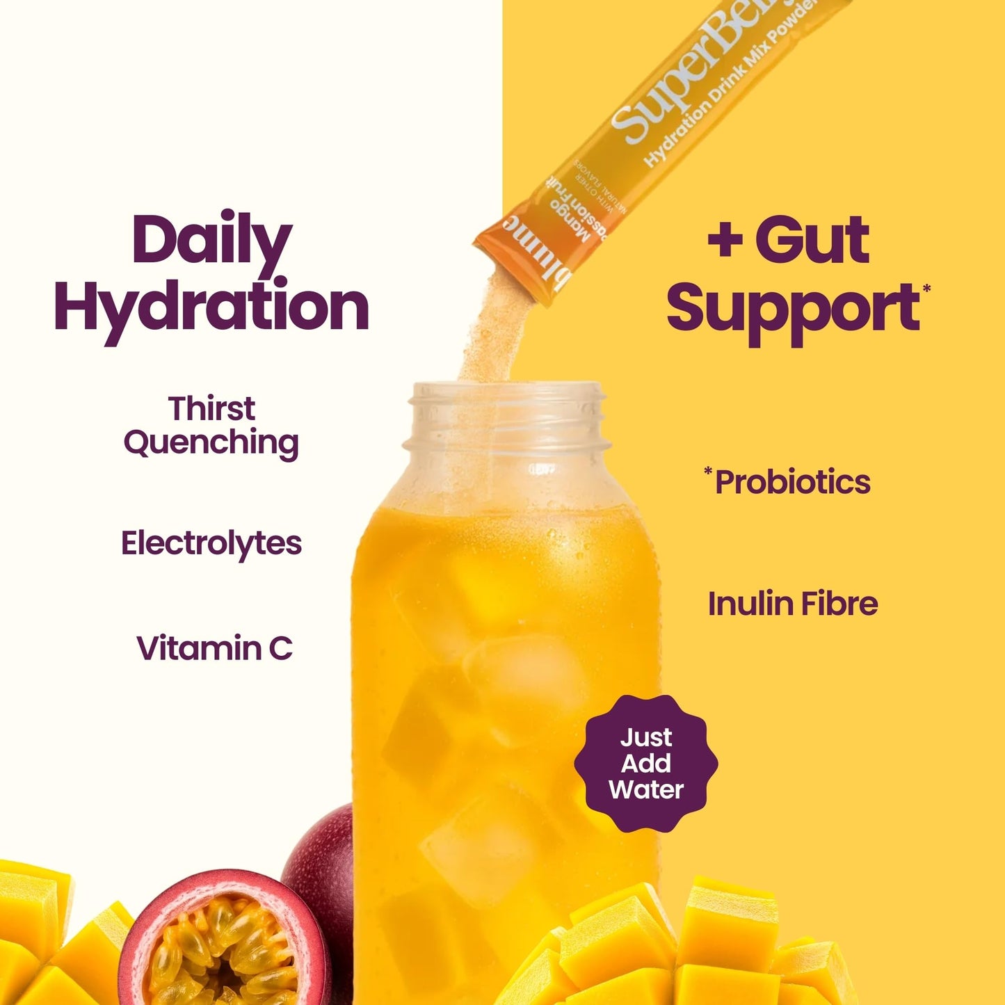Blume SuperBelly Packets – Sugar-Free Mango Passion Fruit with Fermented Apple Cider Vinegar, 15 Sticks
