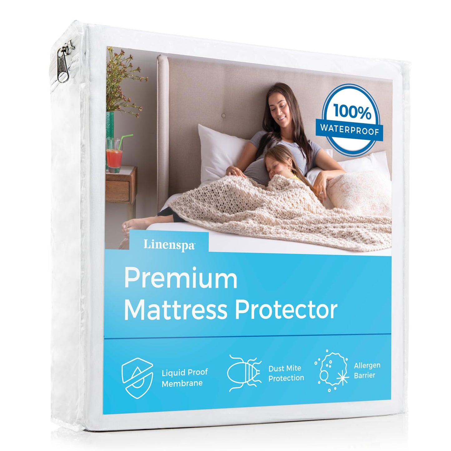 LINENSPA Premium Smooth Fabric Mattress Protector - 100% Waterproof - Hypoallergenic - Top Protection Only - Vinyl Free - Full 🍁 All In One Marketplace Canada