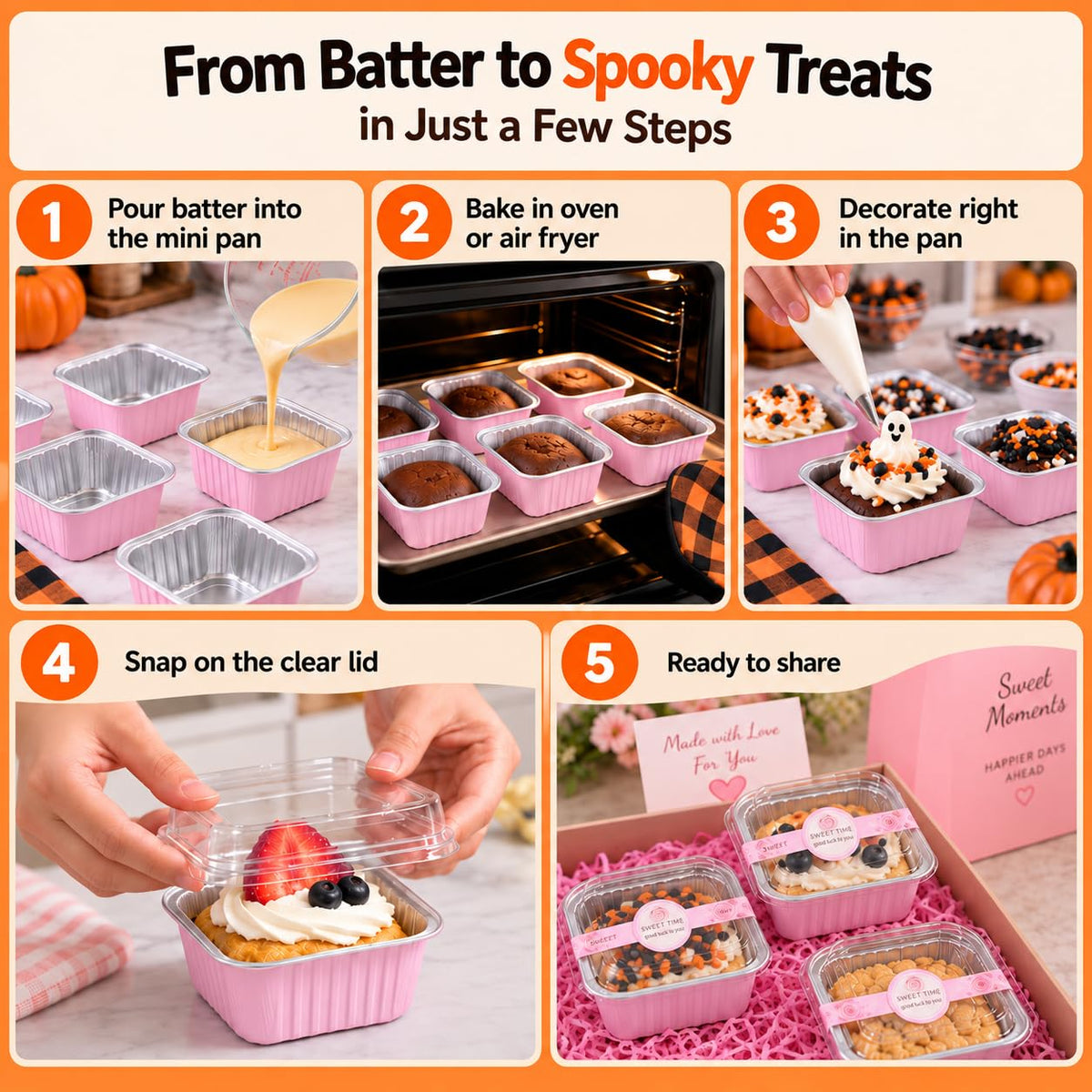 NPLUX Mini Cake Pans with Lids, 50 Pack Pink 5oz for Picnic Desserts 🍁 All In One Marketplace Canada