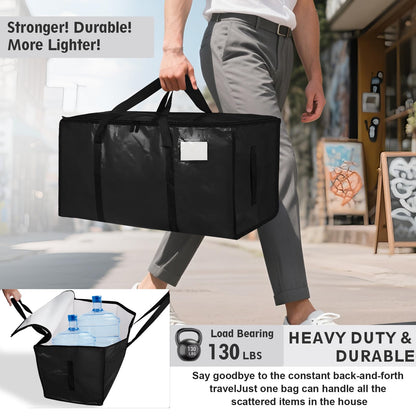 6 Pack-Extra Large Heavy Duty Moving Bags - Waterproof Storage Totes with Handles & Zippers, Foldable for College Dorm, Storage (Black)