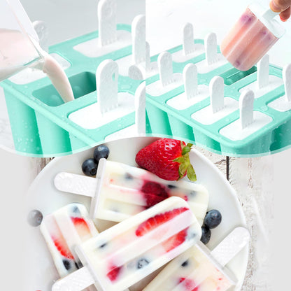 Popsicle Molds 10 Cells, Silicone Ice Cream Mould with Sticks, Non-Stick Ice Lolly Mold with Silicone Funnel and Brush, BPA Free - Available at All In One Marketplace Canada