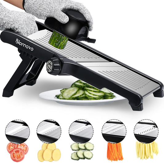 Blamovo Mandoline Slicer for Kitchen, Vegetable Mandolin Slicer with Adjustable Thickness by One-Knob Control, Veggie Fruit Potato Slicer Julienne, with Safety Gloves - Available at All In One Marketplace Canada