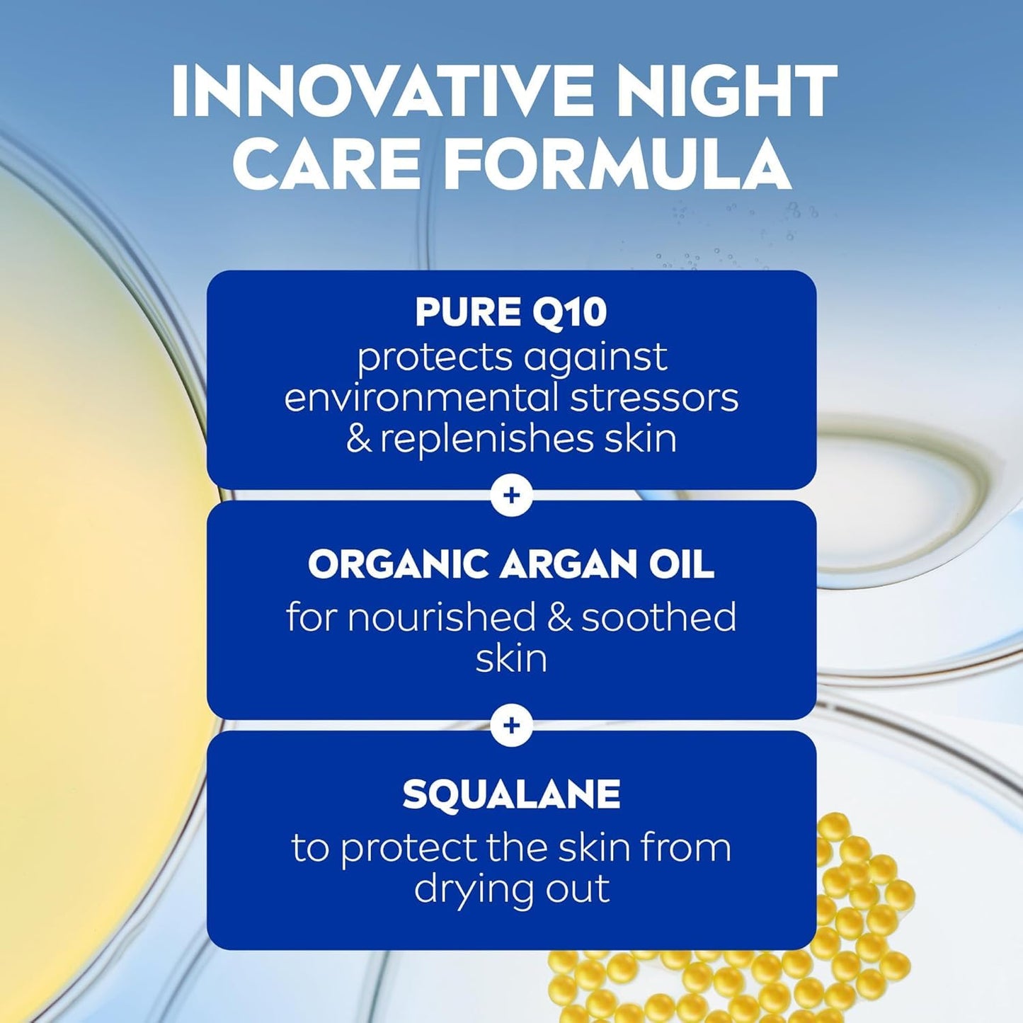 NIVEA Q10 Anti-Wrinkle Moisture Replenishment Night Cream, 50mL | Anti-wrinkle night face moisturizer with argan oil NIVEA