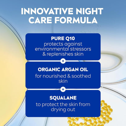 NIVEA Q10 Anti-Wrinkle Moisture Replenishment Night Cream, 50mL | Anti-wrinkle night face moisturizer with argan oil NIVEA