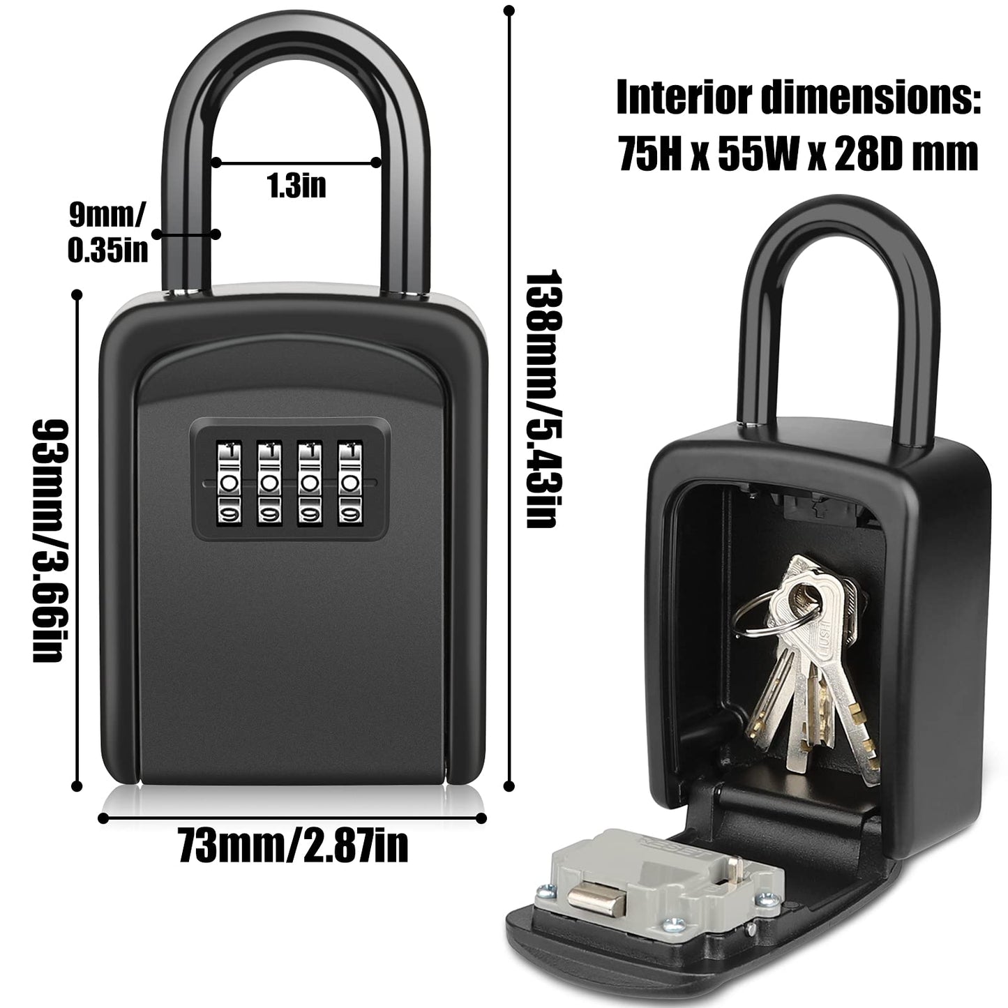 Key Lock Box, [No Installation Require] Diyife Portable Outdoor Lock Box for Keys with Removable Shackle, 5 Keys Capacity, Weatherproof 4-Digit Combination Key Safe for Home AirBnb Office