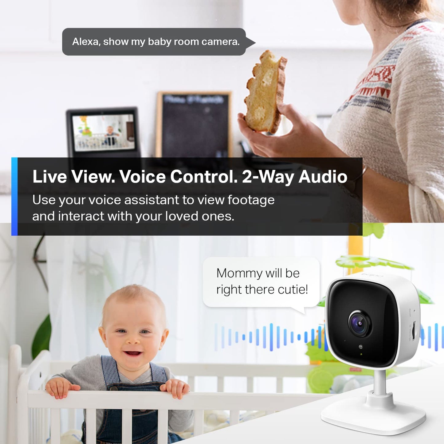 TP-Link Tapo 2K Indoor Home Security WiFi Camera, Up to 30ft Night Vision, Privacy Mode, Sound & Light Alarm, Up to 512 GB microSD Card Slot, Two-Way Audio, Works w/Alexa and Google (Tapo C110)