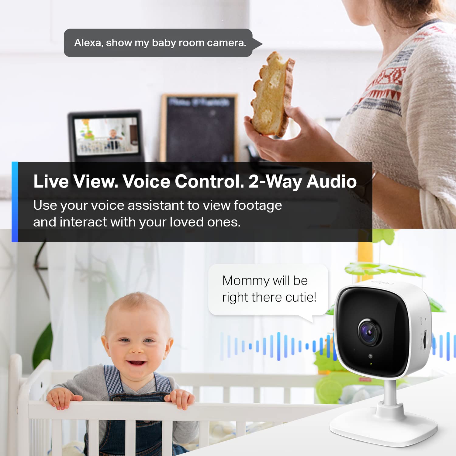 TP-Link Tapo 2K Indoor Home Security WiFi Camera, Up to 30ft Night Vision, Privacy Mode, Sound & Light Alarm, Up to 512 GB microSD Card Slot, Two-Way Audio, Works w/Alexa and Google (Tapo C110)
