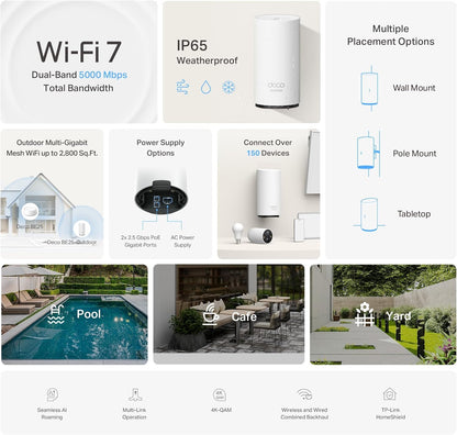 Deco BE25-Outdoor BE5000 WiFi 7 Mesh Extender, IP65, 1-Pack