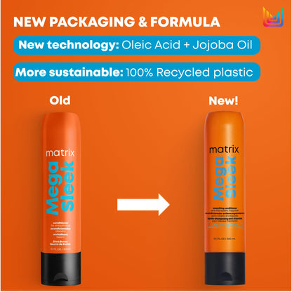 Matrix Mega Sleek Anti-Frizz Conditioner - 96H Frizz Control, 12x Smoother Hair, and Lasting Hydration, 10.1 Fl Oz