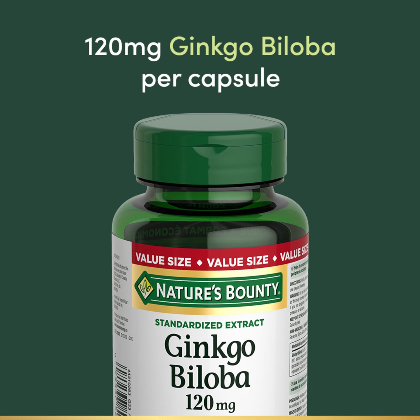 NATURE'S BOUNTY Gingko Biloba, 120 mg, Value Size, Helps to Enhance Cognitive Function, 180 Capsules, 78.5 g - Available at All In One Marketplace Canada