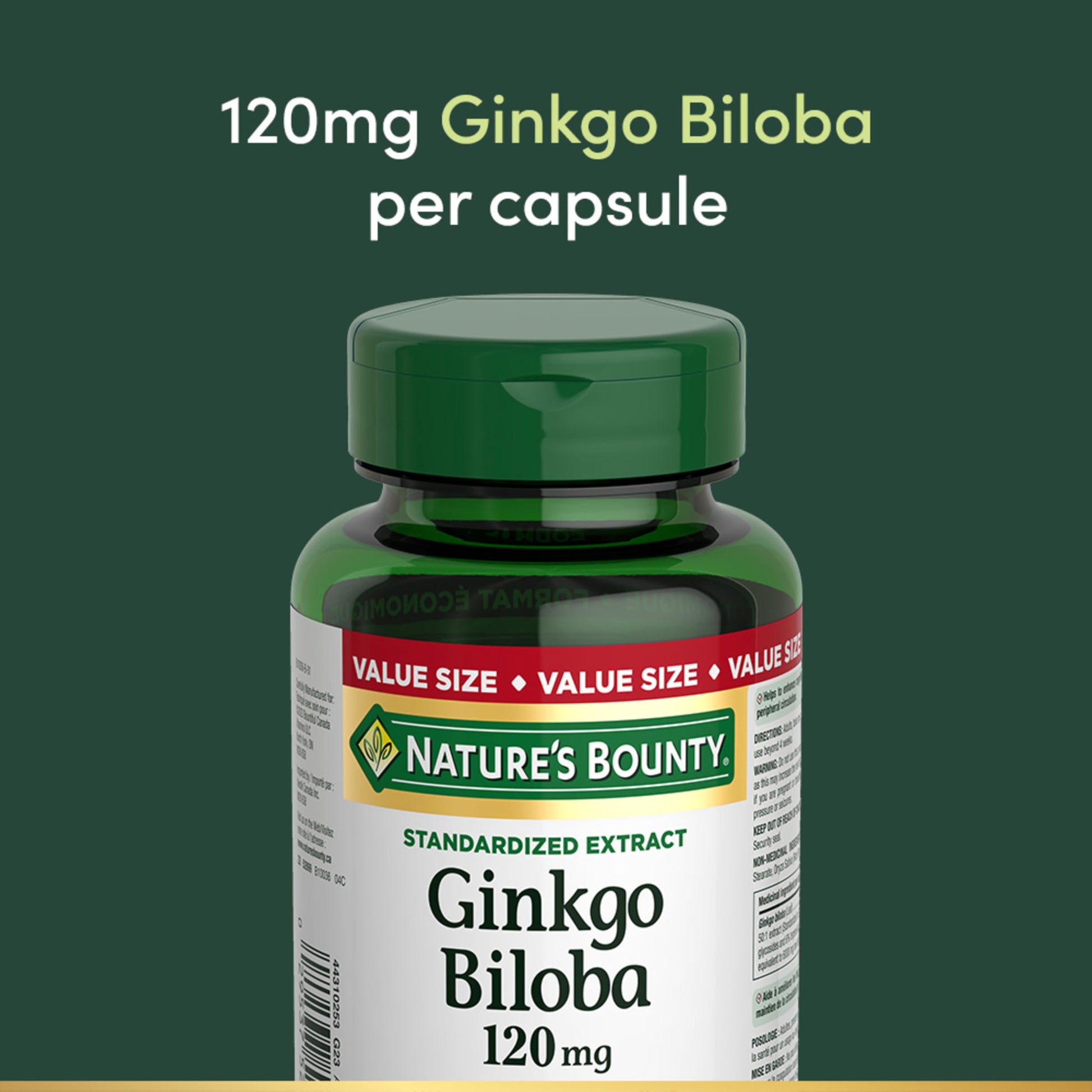 NATURE'S BOUNTY Gingko Biloba, 120 mg, Value Size, Helps to Enhance Cognitive Function, 180 Capsules, 78.5 g - Available at All In One Marketplace Canada