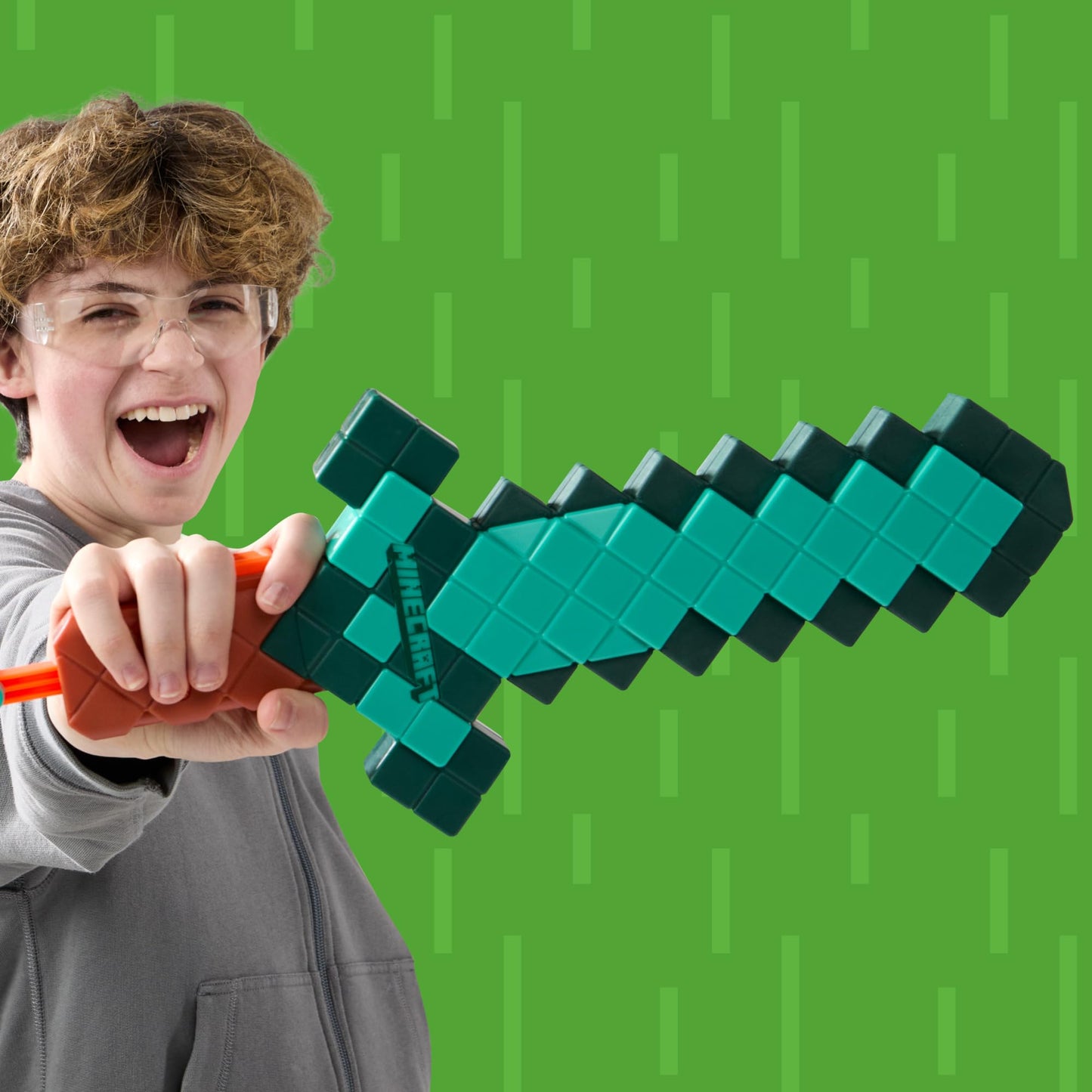 Nerf Minecraft Sword Dart Blaster, Pull Back Priming, Foam Edge, 8 Nerf N1 Darts, Ages 8+ Nerf