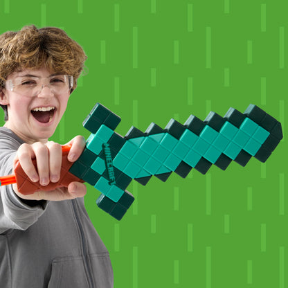 Nerf Minecraft Sword Dart Blaster, Pull Back Priming, Foam Edge, 8 Nerf N1 Darts, Ages 8+ Nerf
