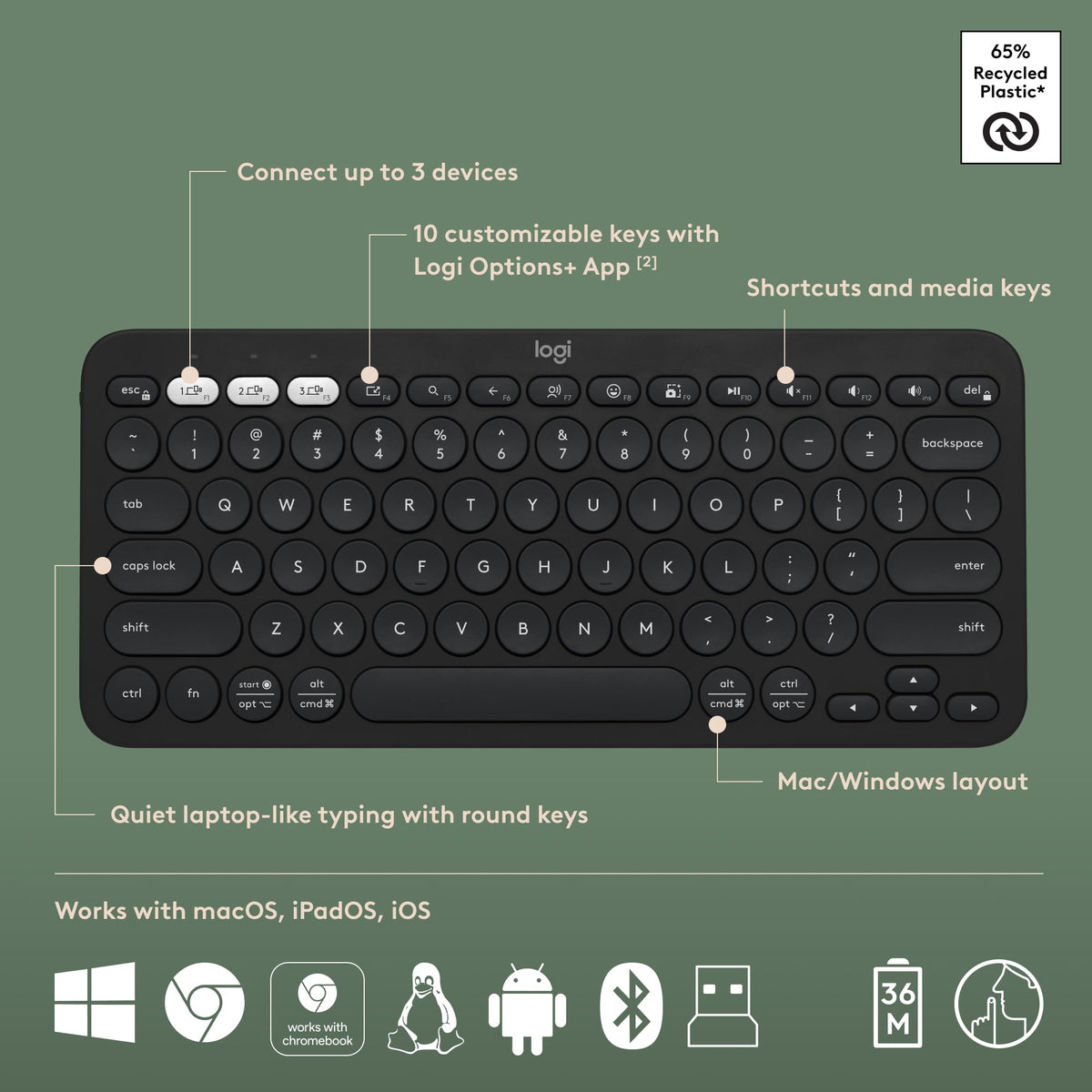 Logitech Pebble 2 Silent Compact Wireless Keyboard and Mouse Combo - Black